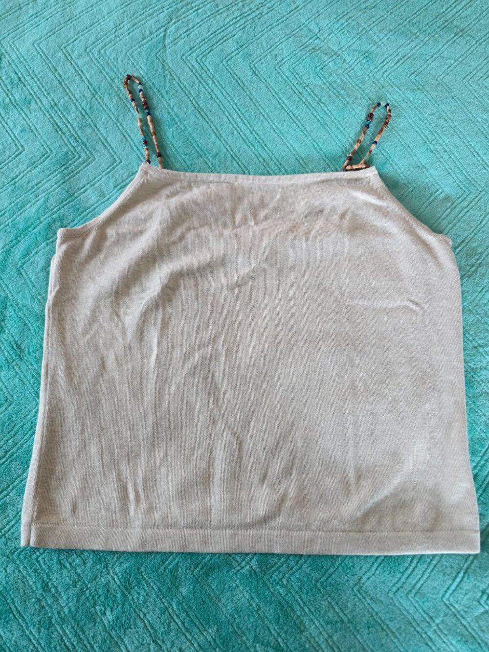 LAUREN Ralph Lauren Beaded Strap Knit Tank Top Beige Large Y2K Boho